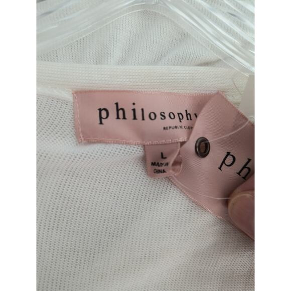 Philosophy Open Front Cardigan Women's Size L White Long Sleeve Longline Sweater - Picture 11 of 12